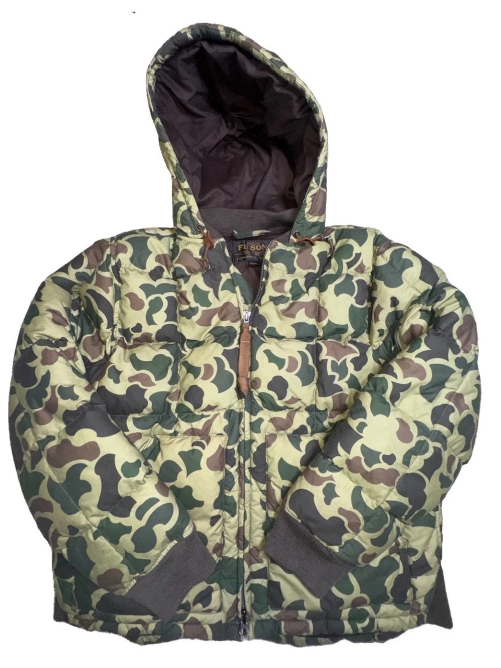 Filson Waxed Down Jacket Men’s Large Tundra Shrub Camo 650 Fill Duck Down